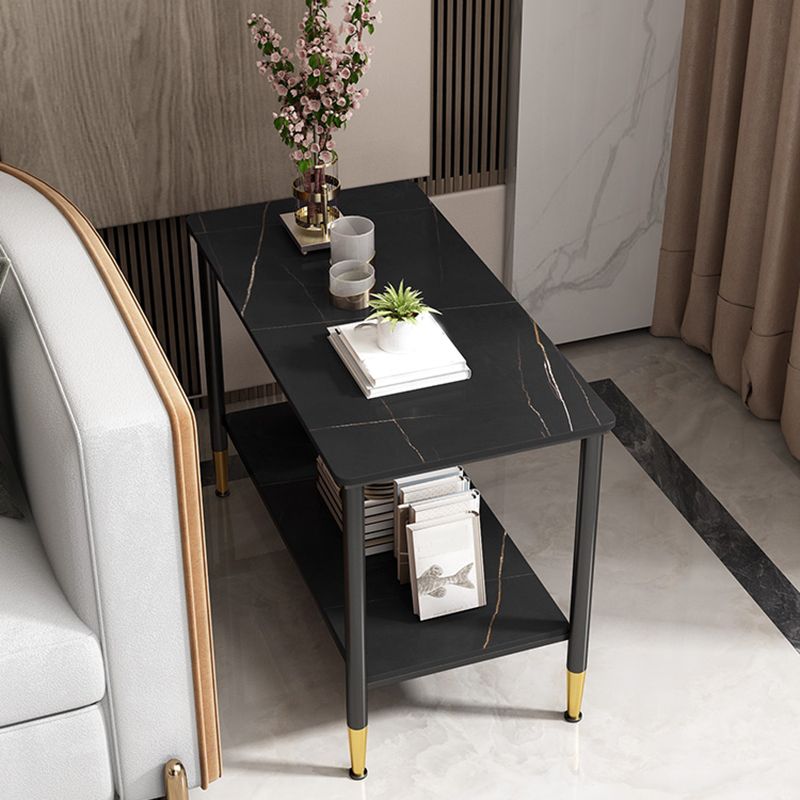 Rectangular Stone 4 Legs Side Table 21.65 Inch Tall One-Shelf End Table