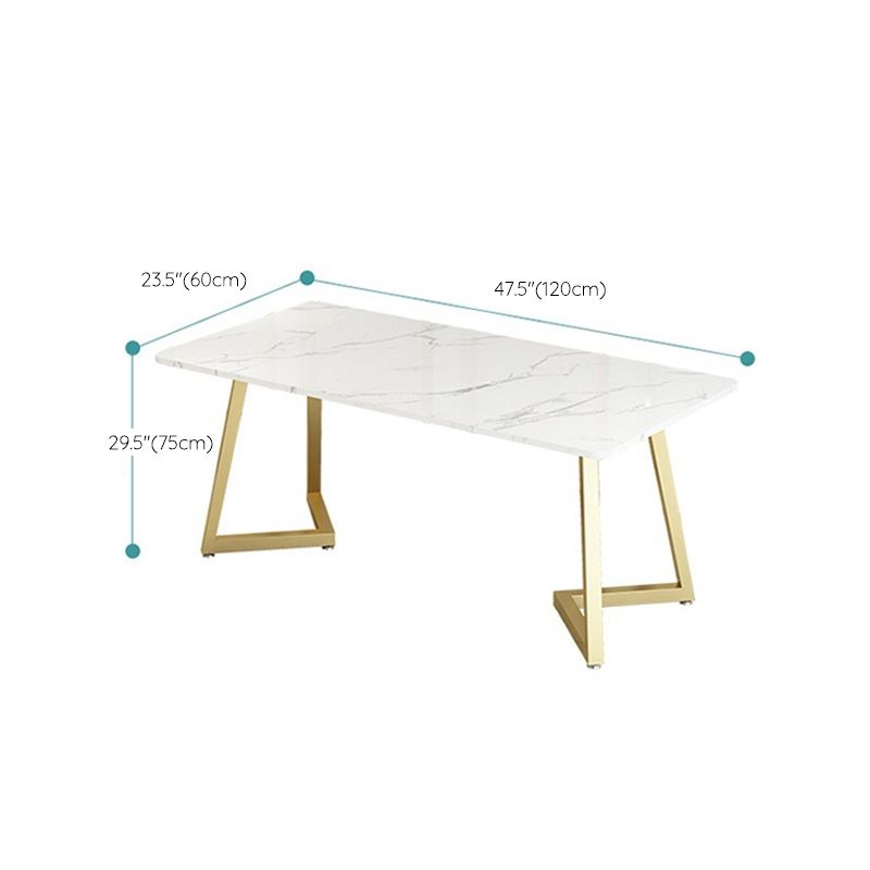 Glam Style Table Faux Marble Rectangle Table with Metal Legs for Home Use