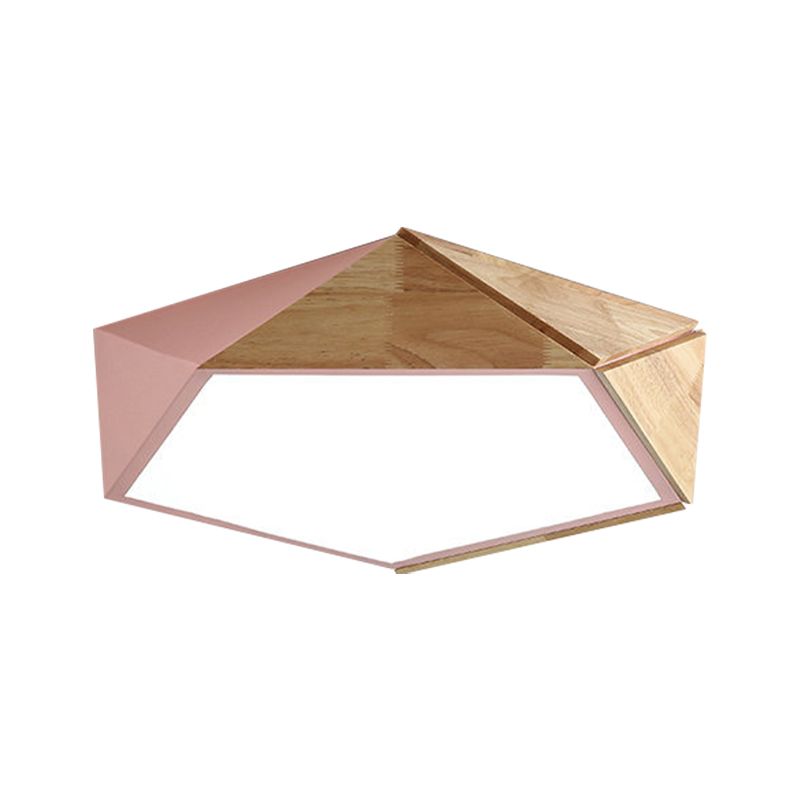 Pentagon-Deckenleuchte für Arbeitszimmer, Acryl und Holz, Macron-Stil, 16,5"/20,5" breite LED-Deckenleuchte in Grün/Rosa/Gelb