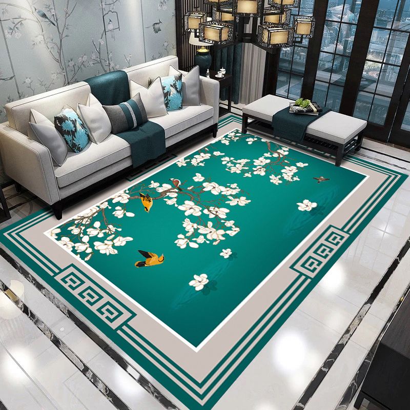 Tapis nostalgique élégant de couleur claire, imprimé de branches en Polyester, tapis d'intérieur résistant aux taches pour la décoration de la maison