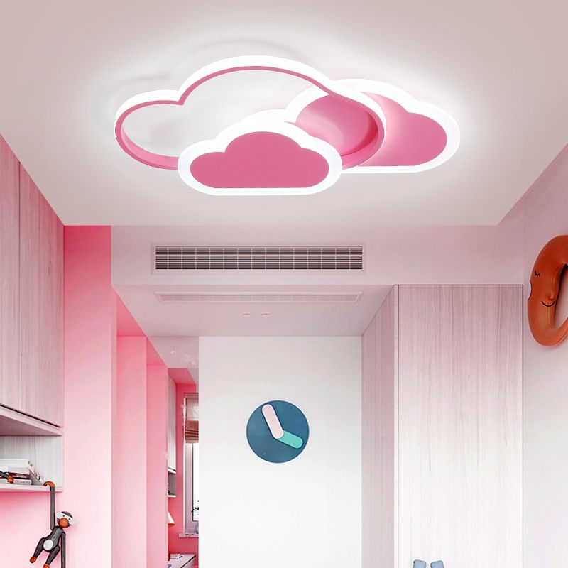 Cloud Girls Bedroom Ceiling Mount Light Acrylic Cartoon LED Flush Light in Pink