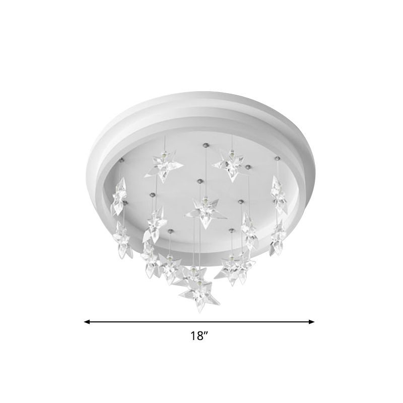 Modern Circle Flush Mount Lighting Acrylic Kids Bedroom LED Ceiling Fixture with Star Drape, Warm/White Light