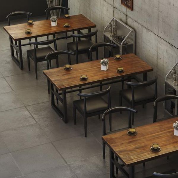 Industrial Style Wood Dining Table Rectangle Dining Table with Metal Base