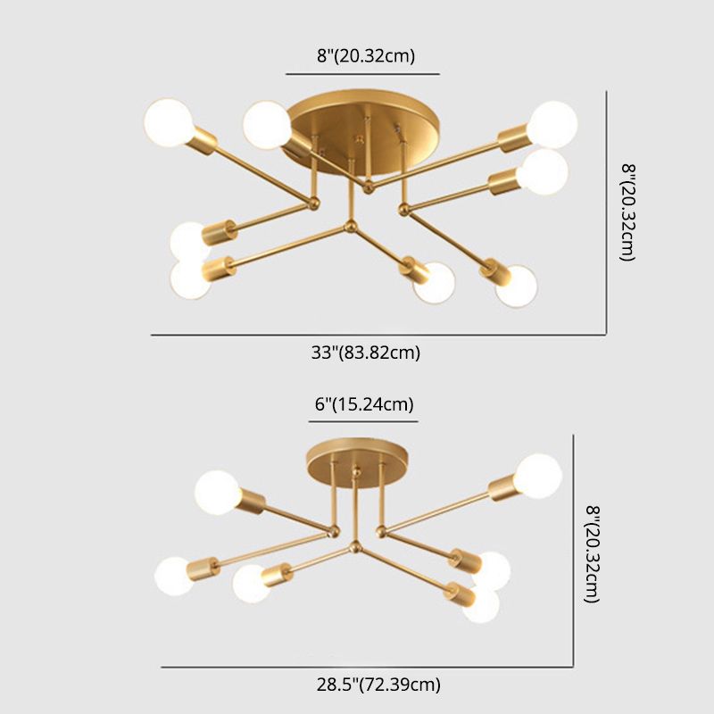 Sputnik Multi Light Ceiling Light Bare Bulb Restaurant Industrial Style Lighting Fixtures in Wrought Iron