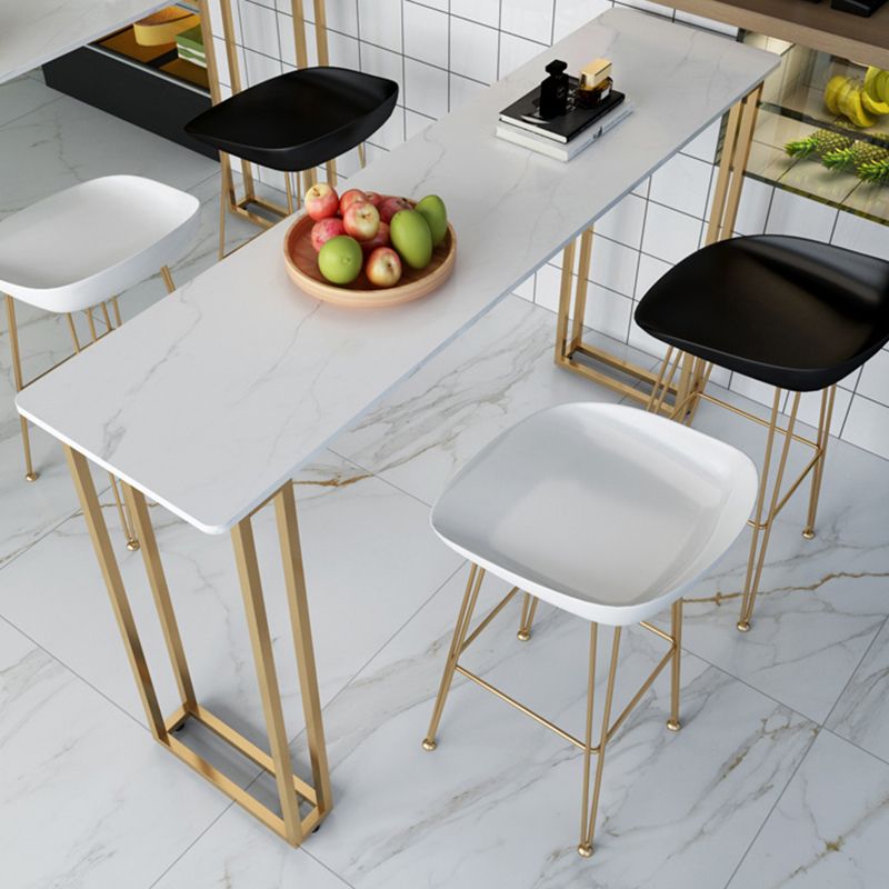 Contemporary Gold and White Counter Wine Table Marble Fixed Table Indoor Patio Bar Table