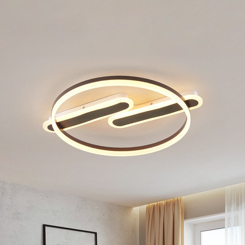 Acrylic Ringed Flush Light Contemporary LED Black Flush Mount Lamp with Dual Rectangle Canopy, Warm/White Light