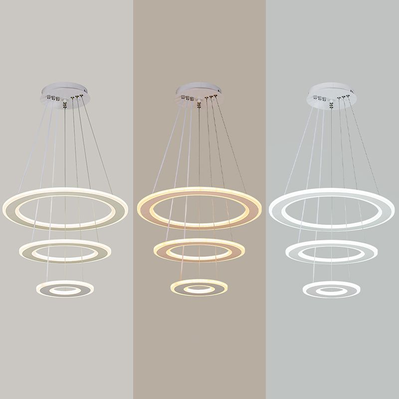 White O Chandelier Pendant Minimalist 3-Light Acrylic LED Ceiling Light for Dinner