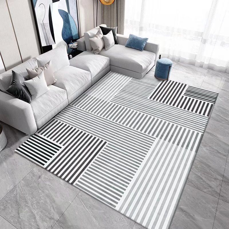 Navy Geometry Carpet Polyester Modern Carpet Washable Carpet for Home Decor