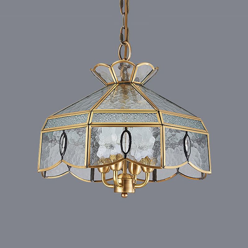 Lampadante geometrico a pendente geometrico in stile coloniale 4 luci trasparenti vetro appeso a soffitto in ottone
