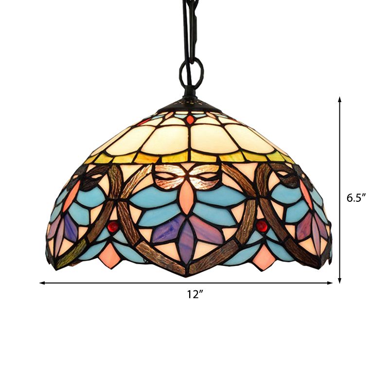 Tiffany Style Bowl-Shaped Hanging Lamp Stained Glass 1 Light Colorful Ceiling Pendant for Dining Room