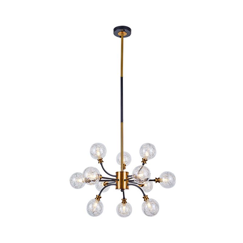 Bubble Suspended Lighting Post Modern Clear Glass 12/16-Light Black and Gold Ceiling Chandelier with Curvy Arm