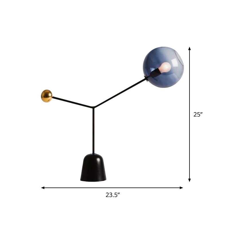 1 Kopf Wohnzimmer Task Leichte moderne schwarze kleine Schreibtischlampe mit weltblauem Glasschatten