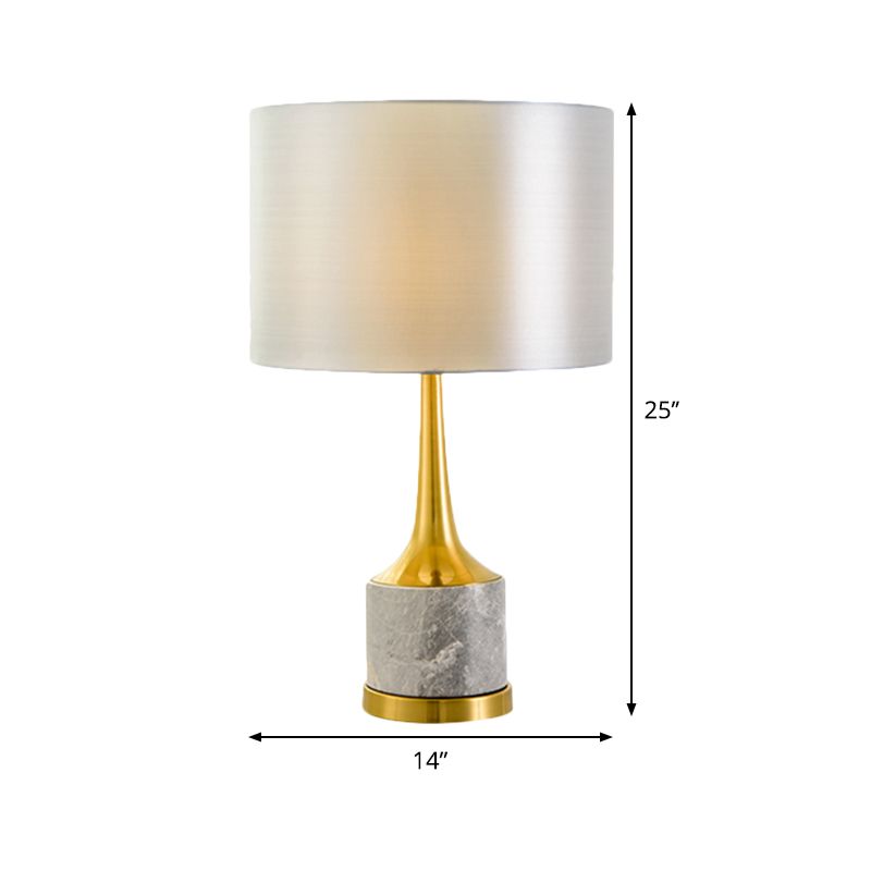 Éclairage de nuit en tissu de tambour moderne 1 lampe de chevet à 1 lumière en blanc avec base en marbre pour le salon