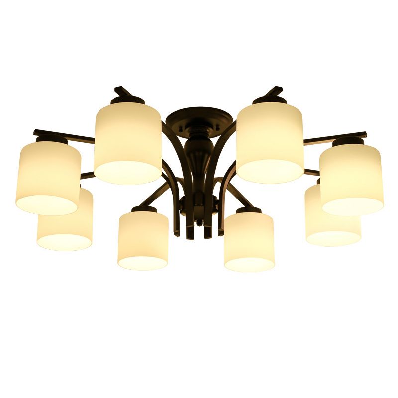 Cylindrical Semi Flush Ceiling Light Simple Ceiling Mount Light with Glass Shade