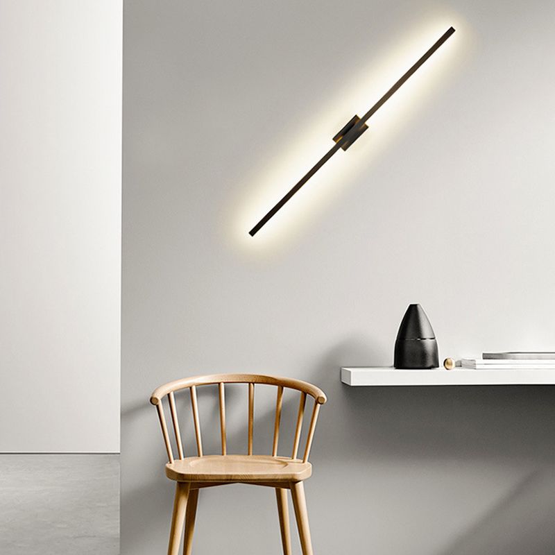 2-Lights Metal Wall Light Modern Style Linear Shape Wall Mount Light Fixture in Black