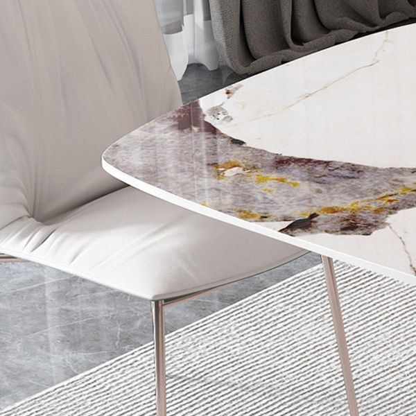 Glam Rectangle Dining Table Sintered Stone Table with Metal Base for Kitchen