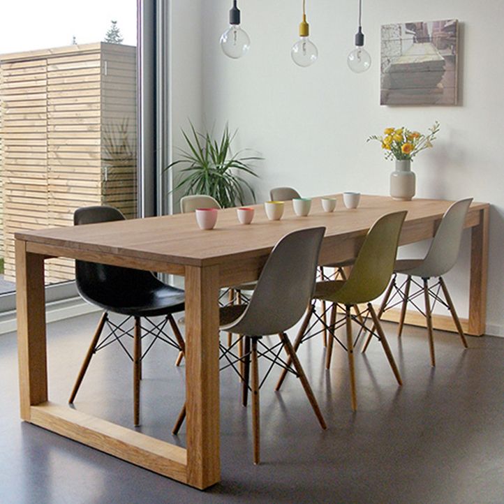Modern Natural Pine Rectangular Top Dining Table with 4 Legs