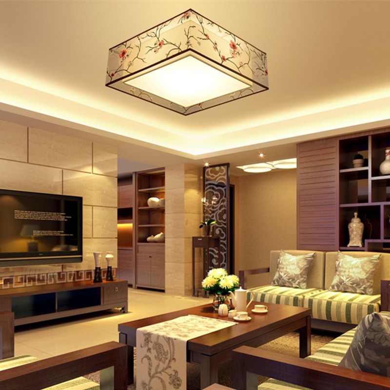 Luz de techo sombreada de tela, techo de Sala de estar tradicional incrustado en blanco