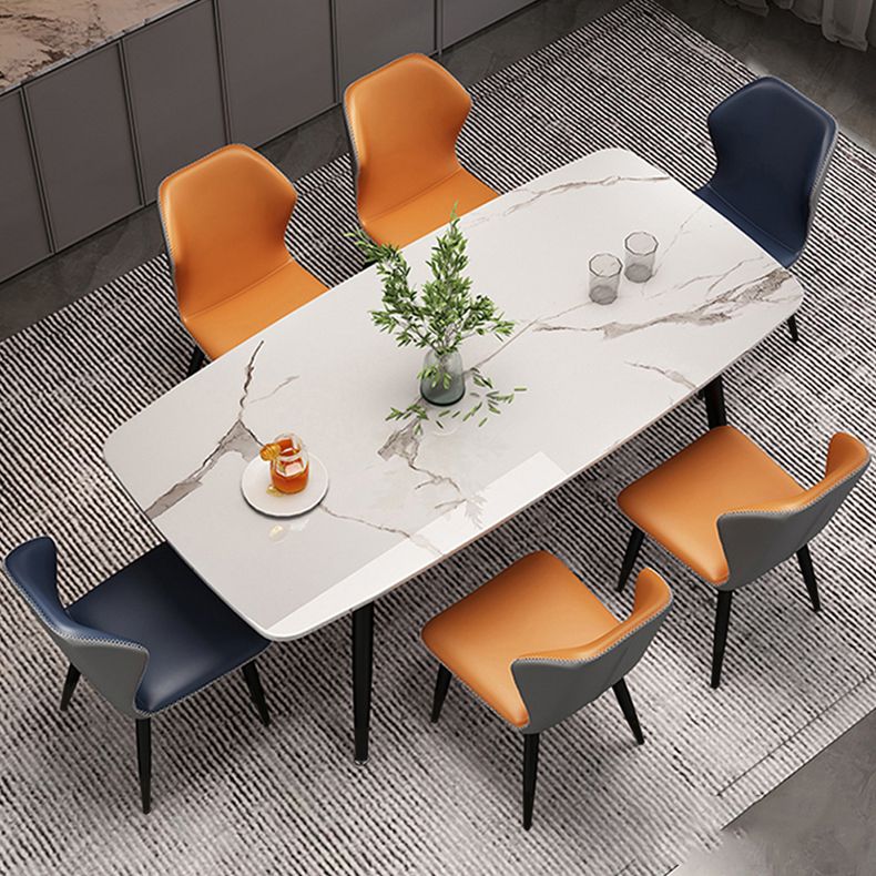 Metaal eigentijdse rechthoekige eettafel gesinterde stenen tafel met 4 metalen benen