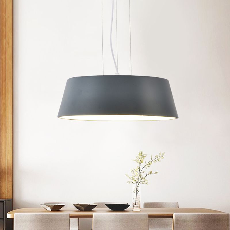 1 Light Kitchen Hanging Light Minimalist Grey Suspension Lamp with Drum Metal Shade