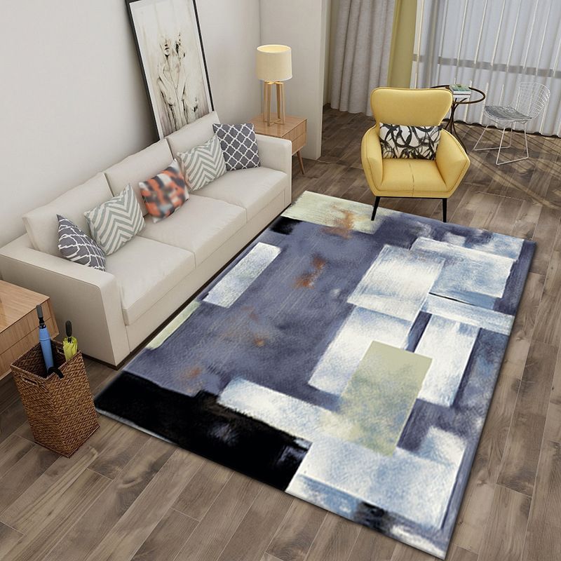 White Simple Rug Polyester Graphic Indoor Rug Stain Resistant Rug for Drawing Room