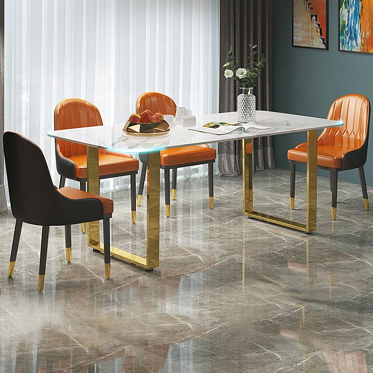 Luxury 1/2/5/7 Pieces Dining Set Sintered Stone Dining Table Set with Leather Chairs