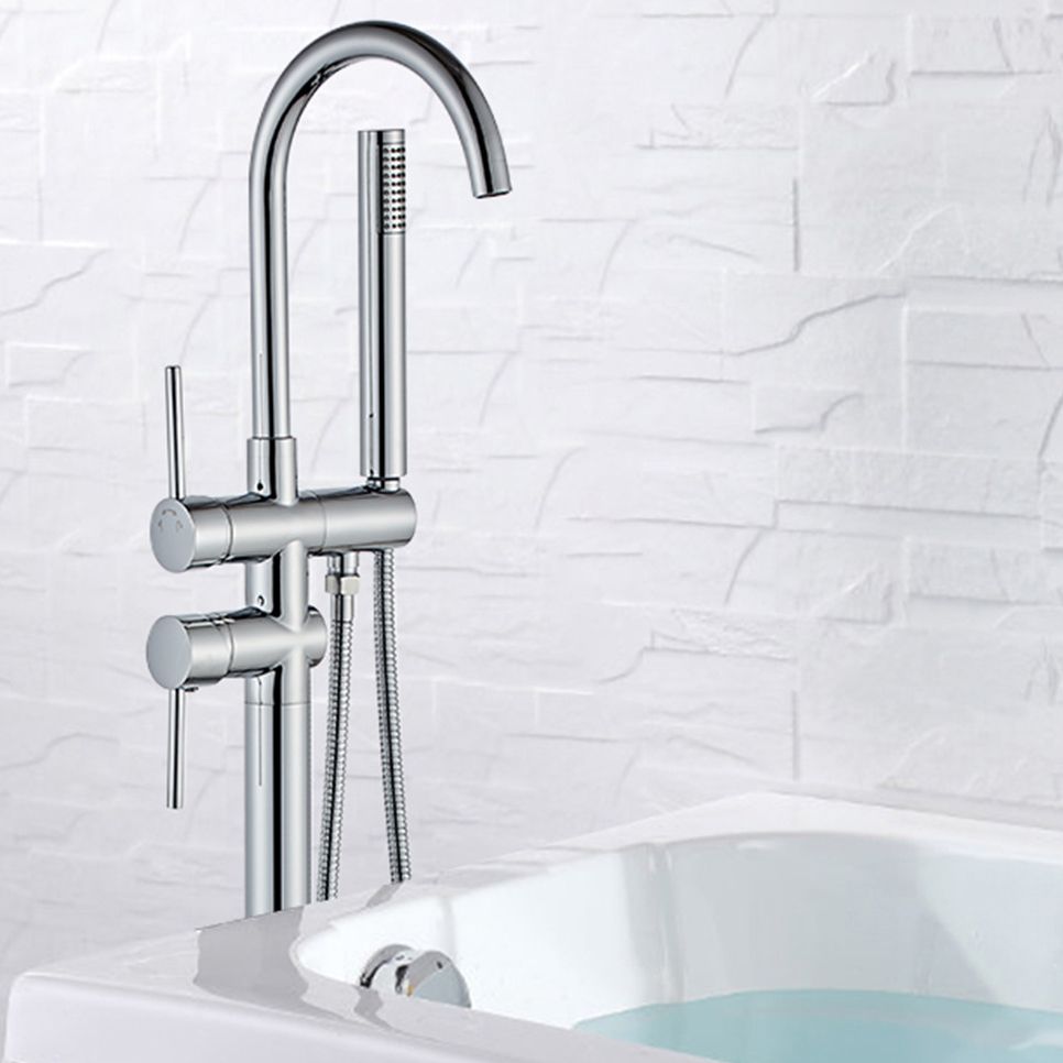 Traditional Floor Mounted Freestanding Tub Filler Double Handles Bathtub Faucet