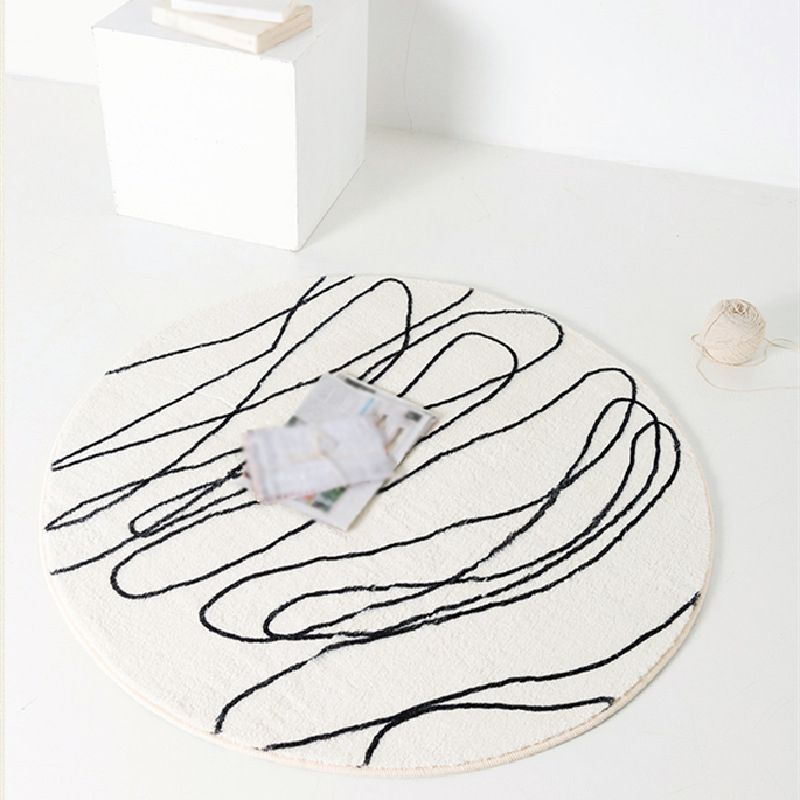 White Modern Area Carpet Abstract Pattern Polyester Area Rug Easy Care Rug for Living Room