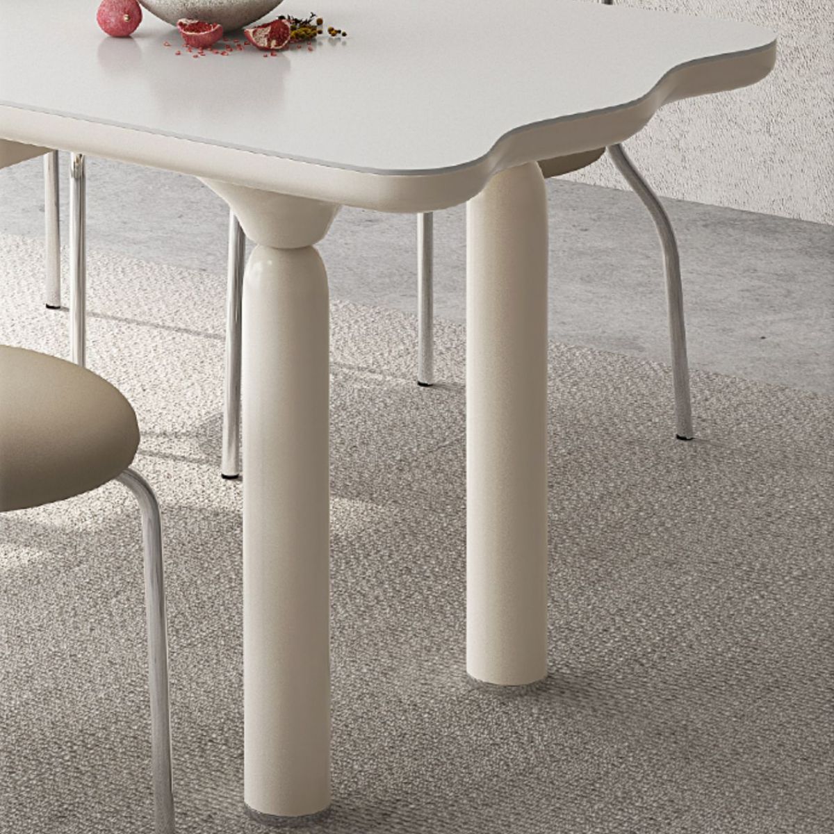 White Rectangle Dining Table Stone and Solid Wood Dining Table with 4 Legs