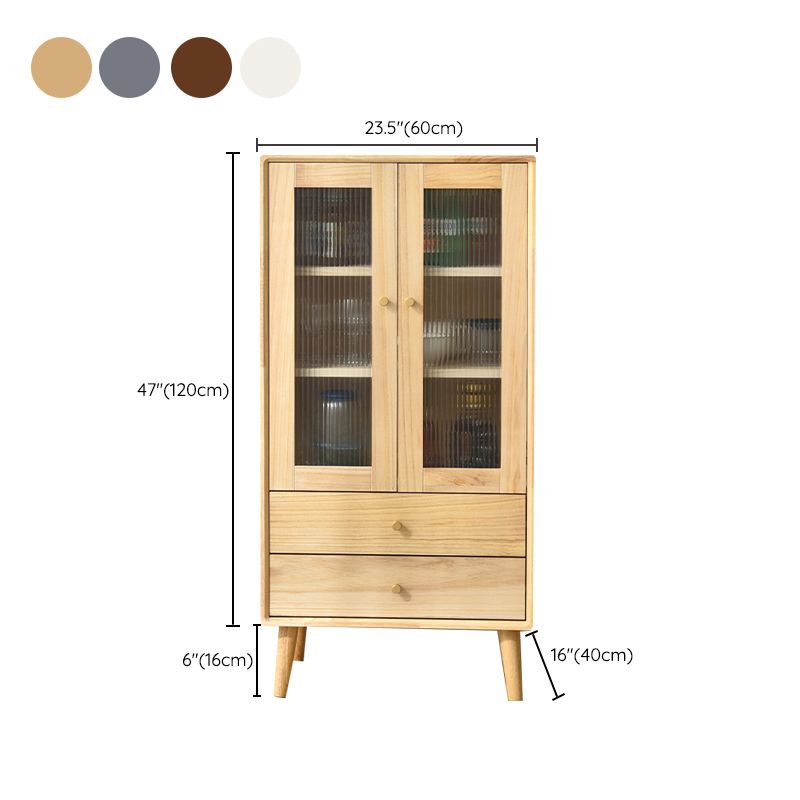 Modern Glass Paned Accent Cabinet 1-Door Solid Wood Chest with 2 Drawers