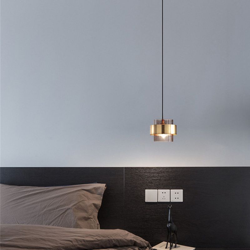 Cilindrisch glashangende lamp Modern Minimalisme 1 Lichte hanglamp met metalen ring