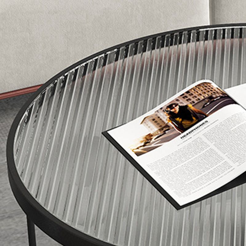 Contemporary Round Nesting Coffee Table with Glass Top and Iron Base