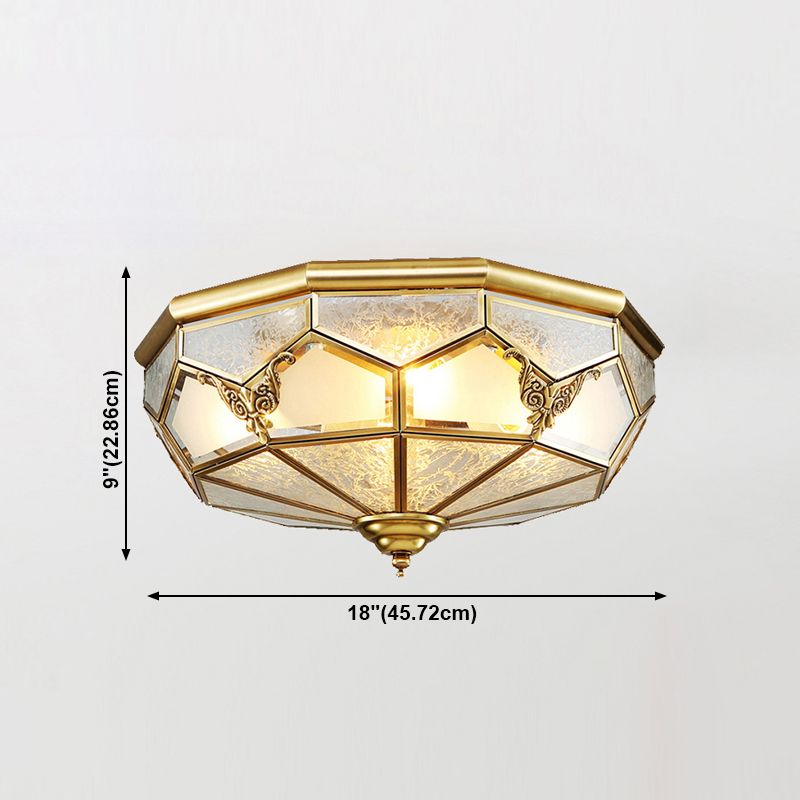 Glass Brass Flush Mount Light Bowl Shape Vintage Style Flush Mount Ceiling Light