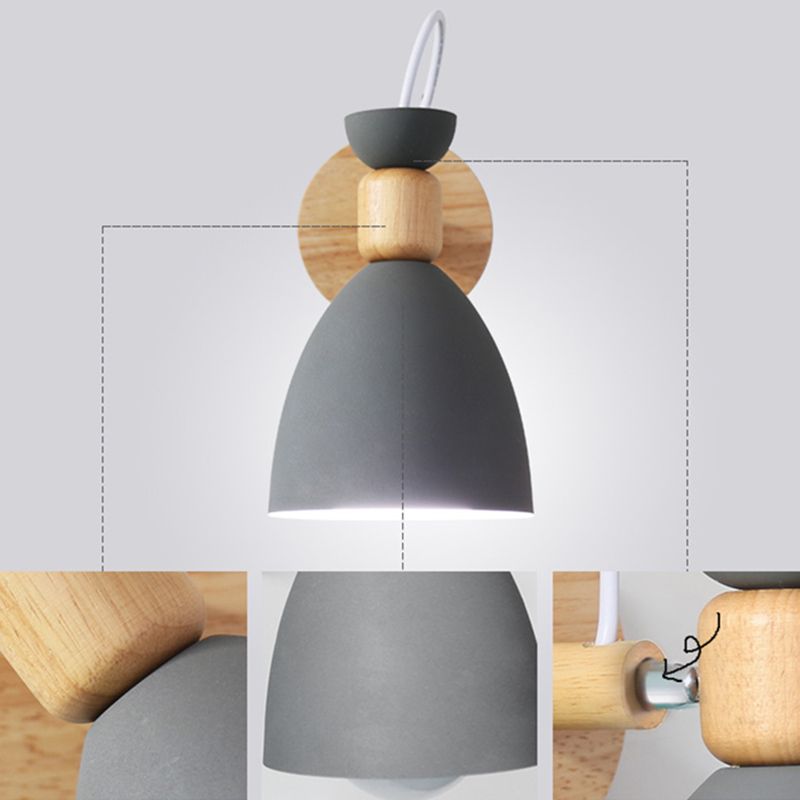 Nordic Macaroon Style Wall Lamp Angle Adjustable Simplicity Hallway Lighting Fixture with Solid Wood Base