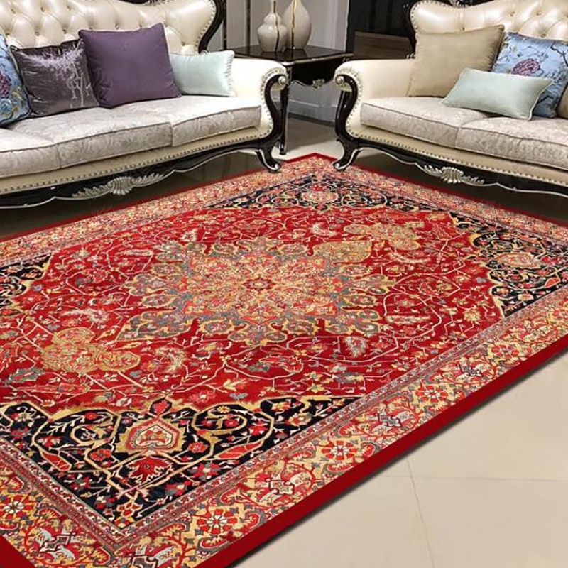 Persian Living Room Rug Multi Colored Geometric Carpet Polyester Pet Friendly Stain Resistant Anti-Slip Backing Rug with Braided Trim