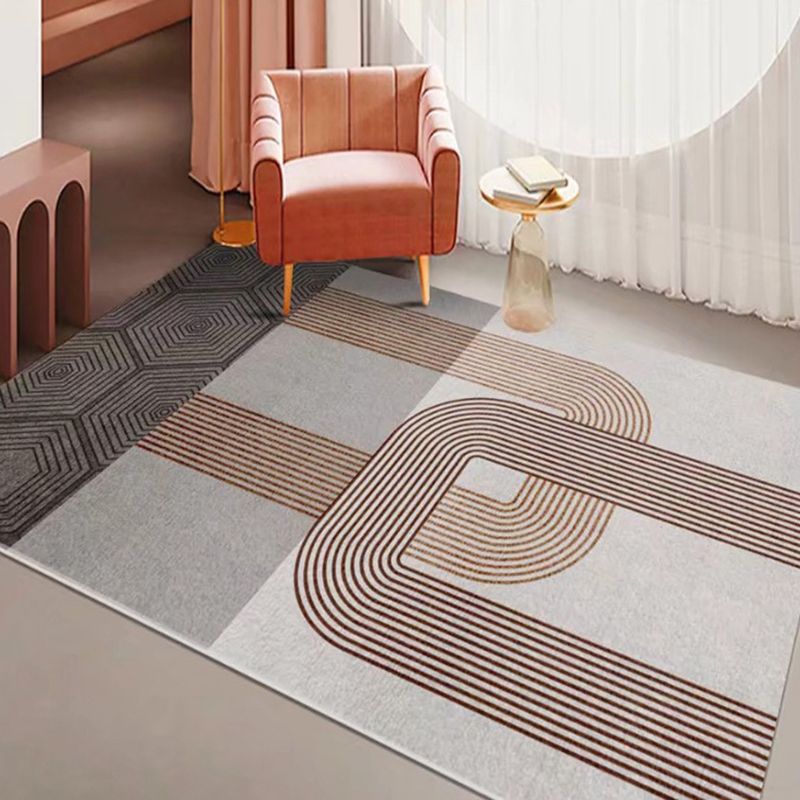 Brown Modern Rug Polyester Striped Rug Washable Indoor Rug for Living Room
