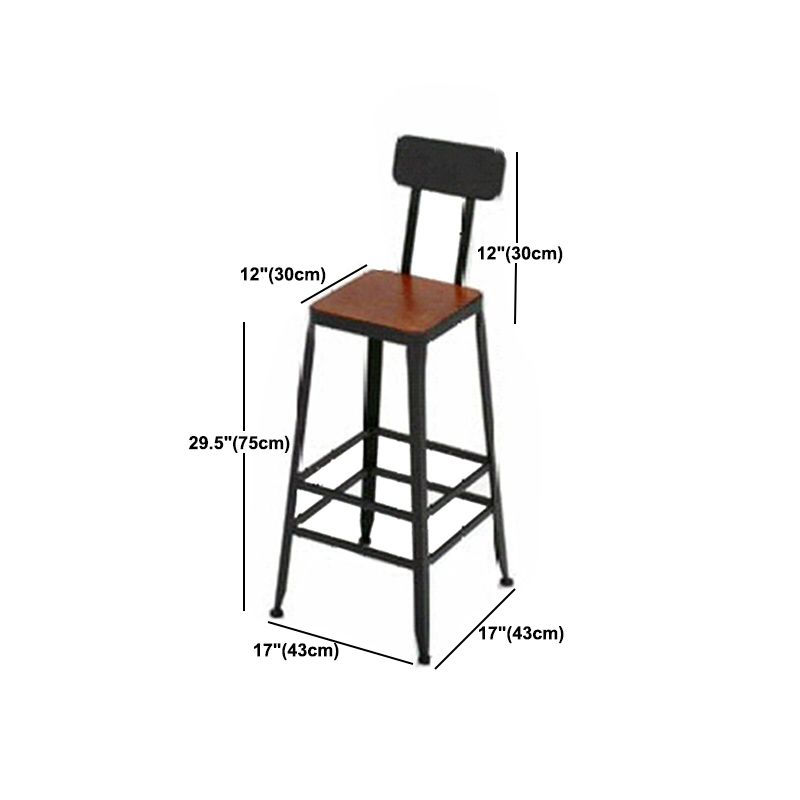 Industrial Metal Stool Wood Rectangle Seat Counter Stool in Matte Finish