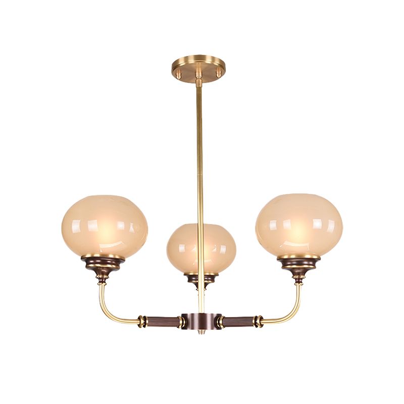 Bola de lámpara de techo de vidrio esmerilado Colonial 3/6 cabezas de comedor Luz en negro y dorado