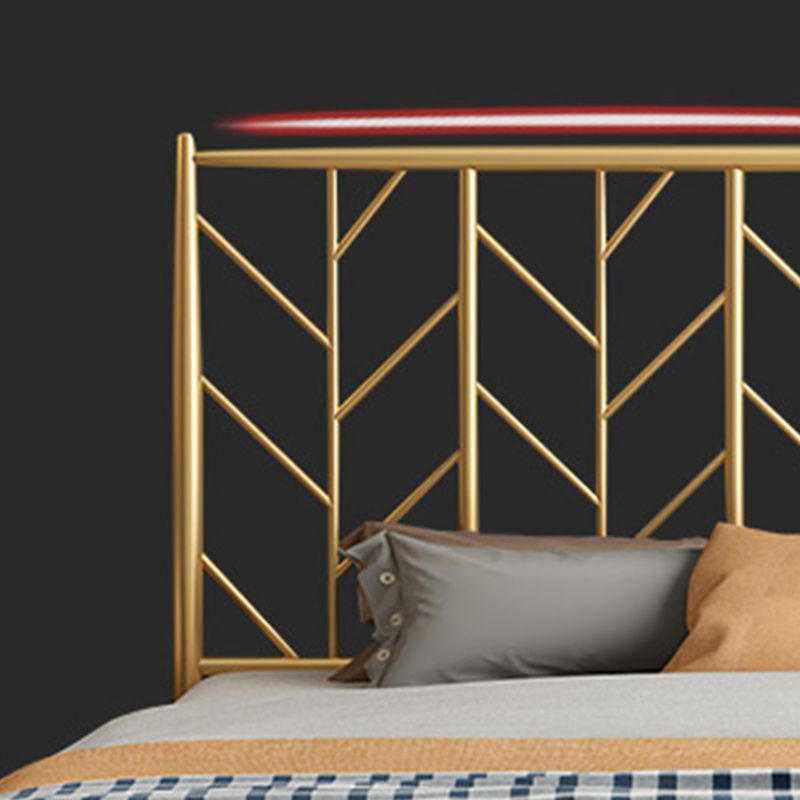 Finish Metallic Open-Frame Bed Glam Wire-Grid Iron Bed Frame with Headboard in Gold