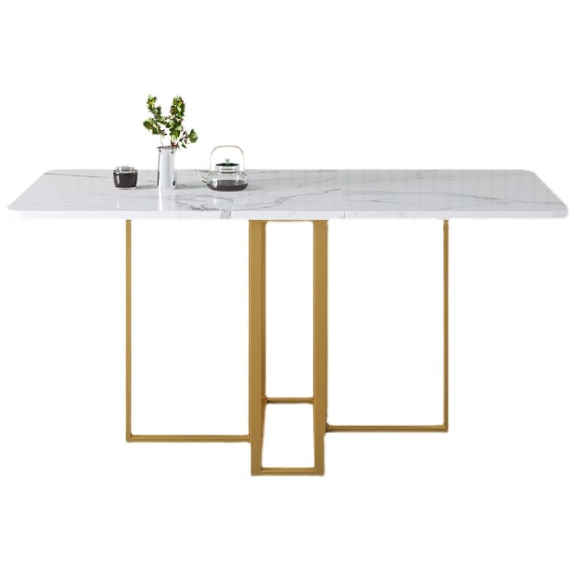 Modern Foldable White Table for Restaurant Rectangle Table with Trestle Base