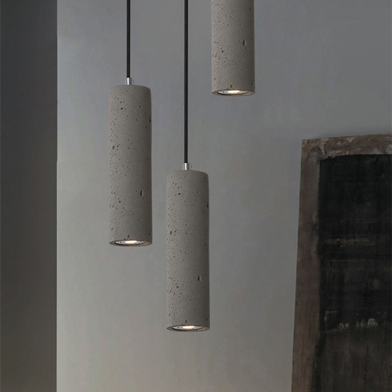 Cement Cylinder LED Track Light Nordic Style 1-LED Pendant Lighting in Gray for Kitchen Island