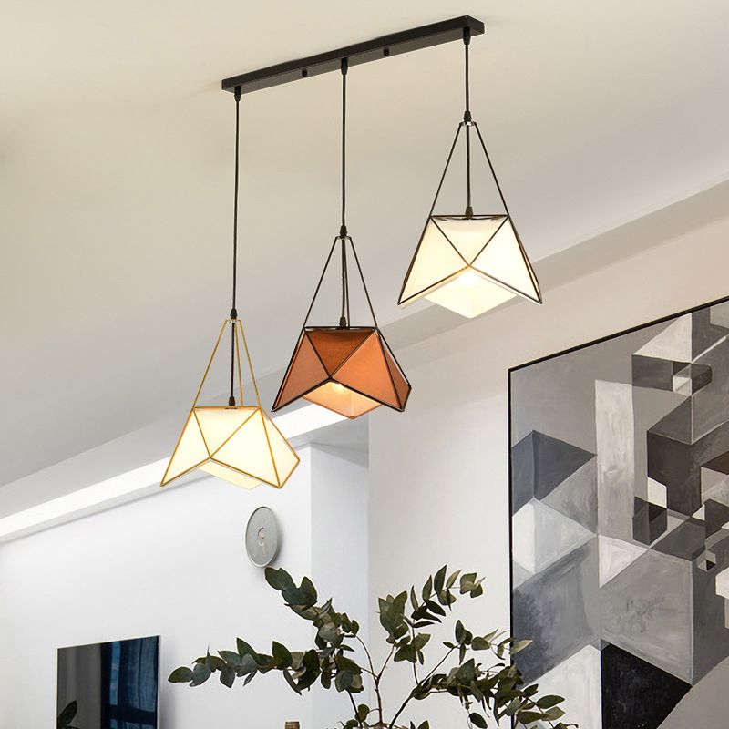 3-Lights Iron Frame + Fabric Shade Island Light Creative Octagonal Nordic Style Lighting Fixture for Kitchen Bar