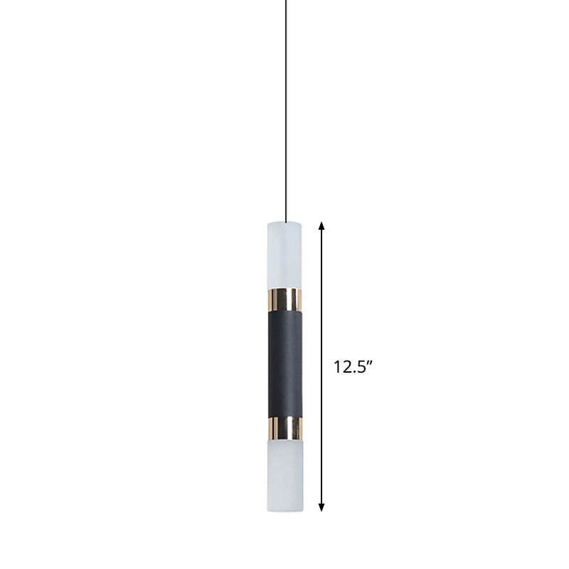 Tube Bedside Pendulum Light Iron Minimalist 10"/12"/12.5" High LED Hanging Pendant in Black, Warm/White Light