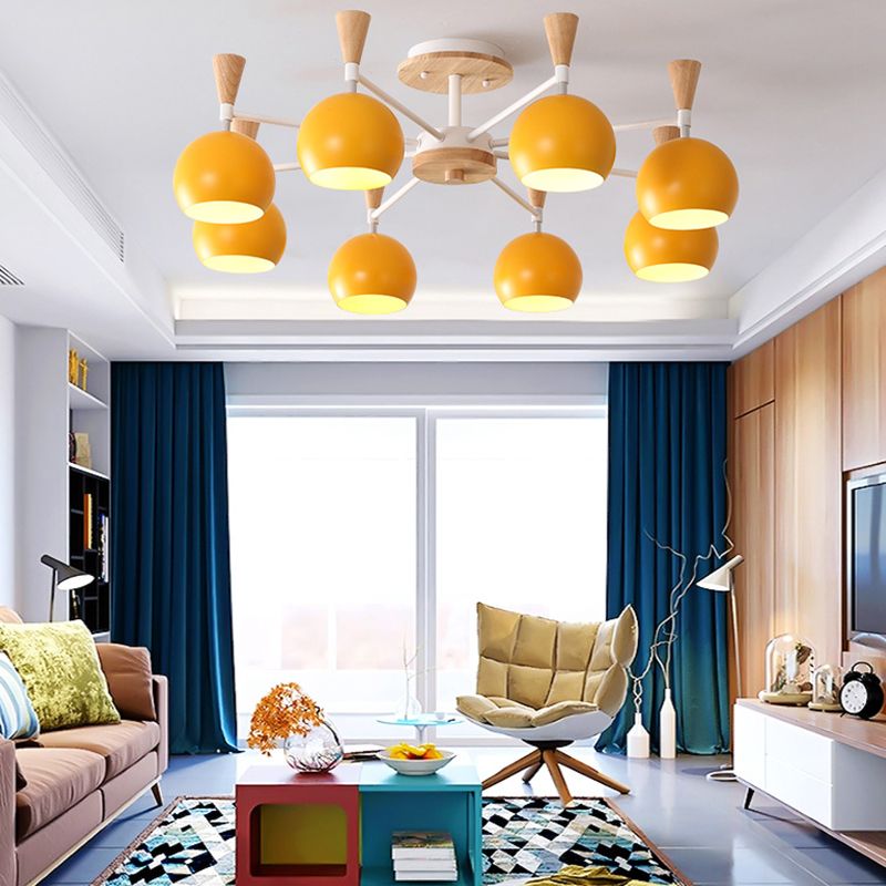 Nordic Metal Ceiling Light Colorful Bowl Shape Flush Mount Light for Bedroom