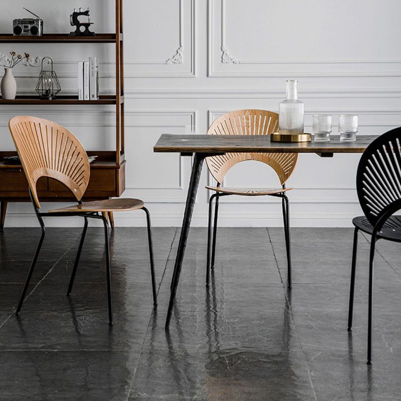 Industrial Style Patio Side Chair Open Back Armless Chair with Black Legs