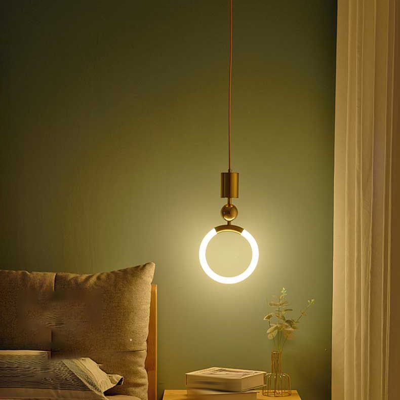 1-Light LED Circle Suspended Lighting Fixture Gold Pendant Light Kit for Bedroom