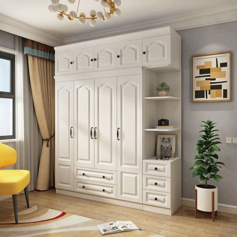 Contemporary White Wardrobe Cabinet Engineered Wood Storage Cabinet