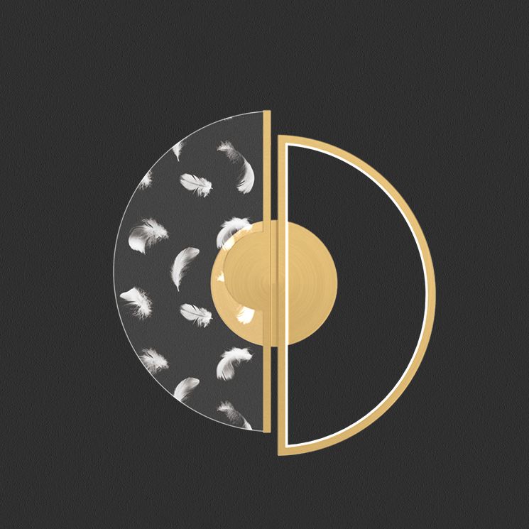 Circular Acrylic LED Ceiling Light in Modern Unique Style Feather Indoor Ceiling Fixture in Gold