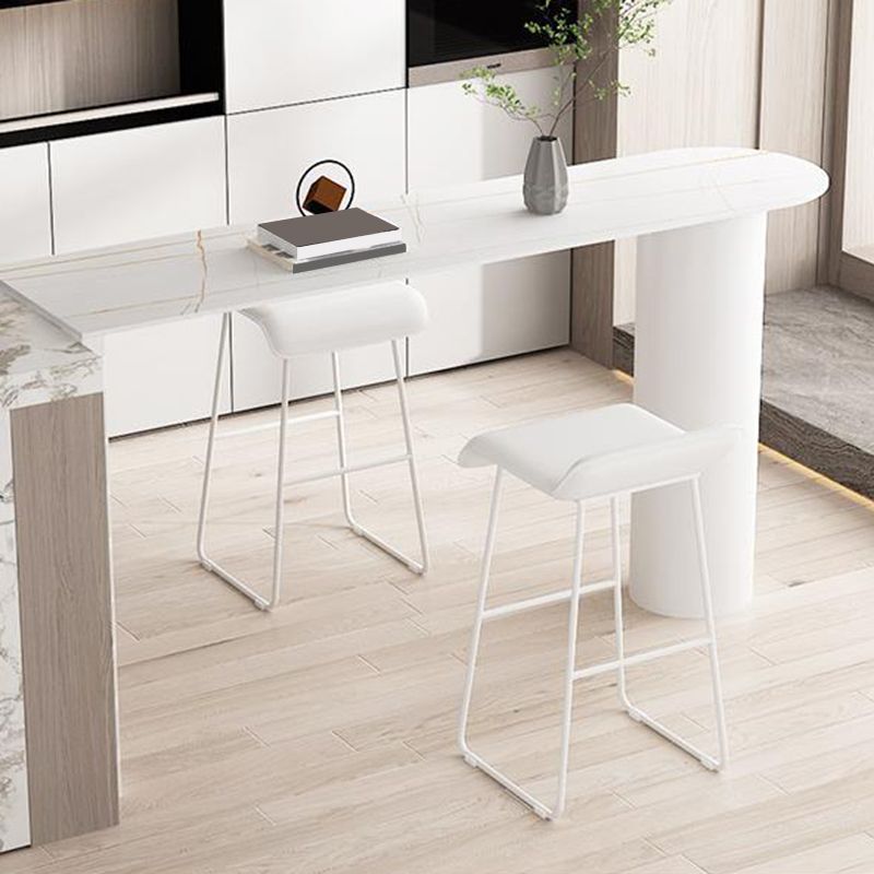 Faux Leather Armless Dining Stools Contemporary Bar Stools with Metal Base