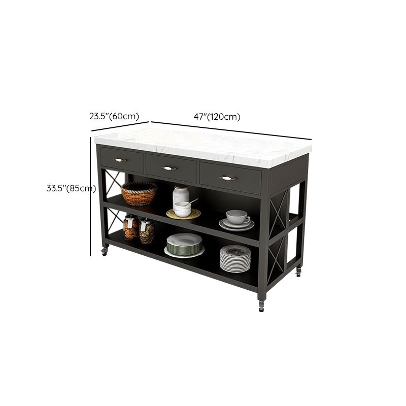 Faux Marble Top Kitchen Island Cart Modern Rectangle with 3 Drawers